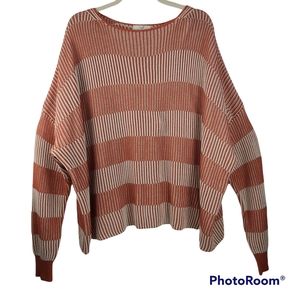 NWOT Easel Ribbed Oversized Sweater Women's Medium Orange Beige Striped
